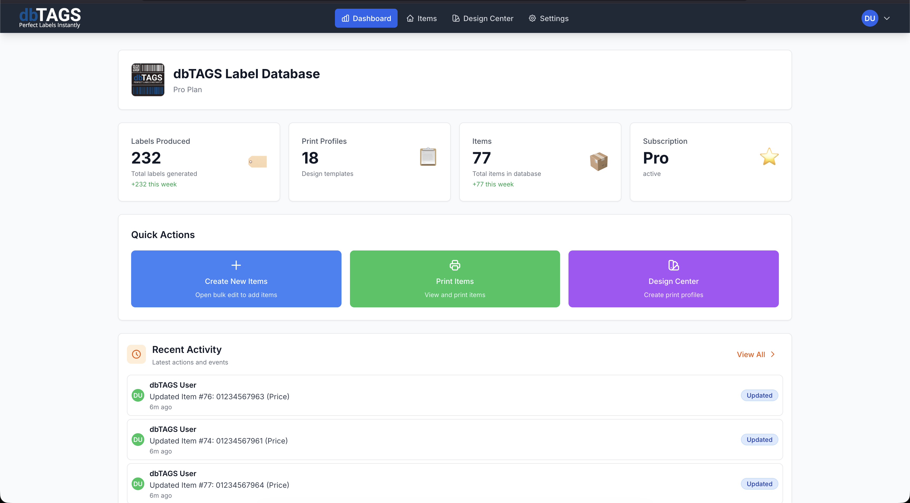 Cloudlabels Dashboard - Overview of your label management system